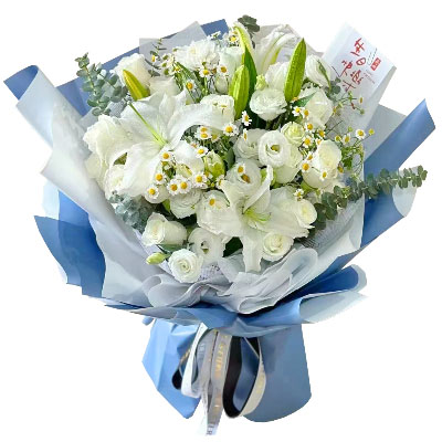 惠州11朵白玫瑰桔梗百合，爱永恒不息