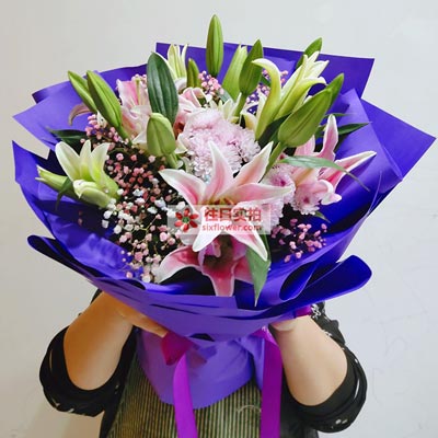 惠州6支粉色多头百合，真诚的问候
