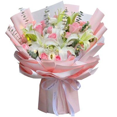 惠州16朵粉玫瑰百合，感情稳定坚固